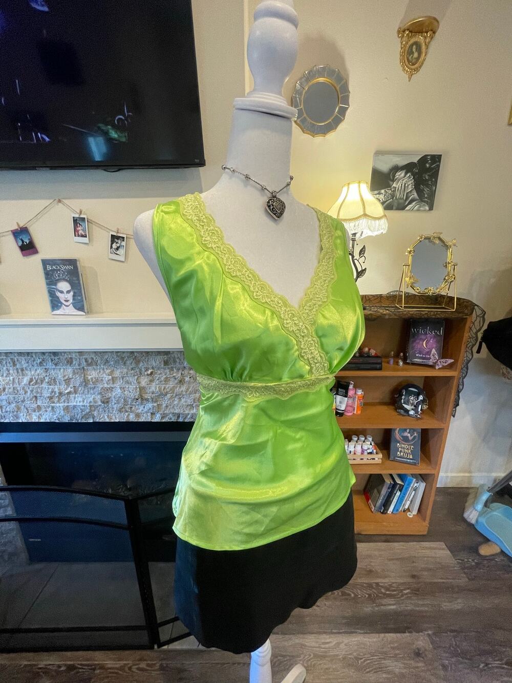 neon green y2k satin top